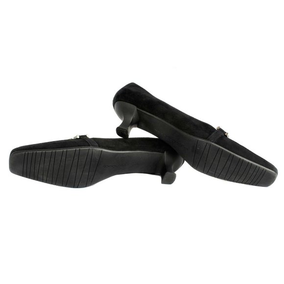 STUART WEITZMAN Black Suede Kitten Heel Loafers Size 7 1/2 - Picture 6 of 6